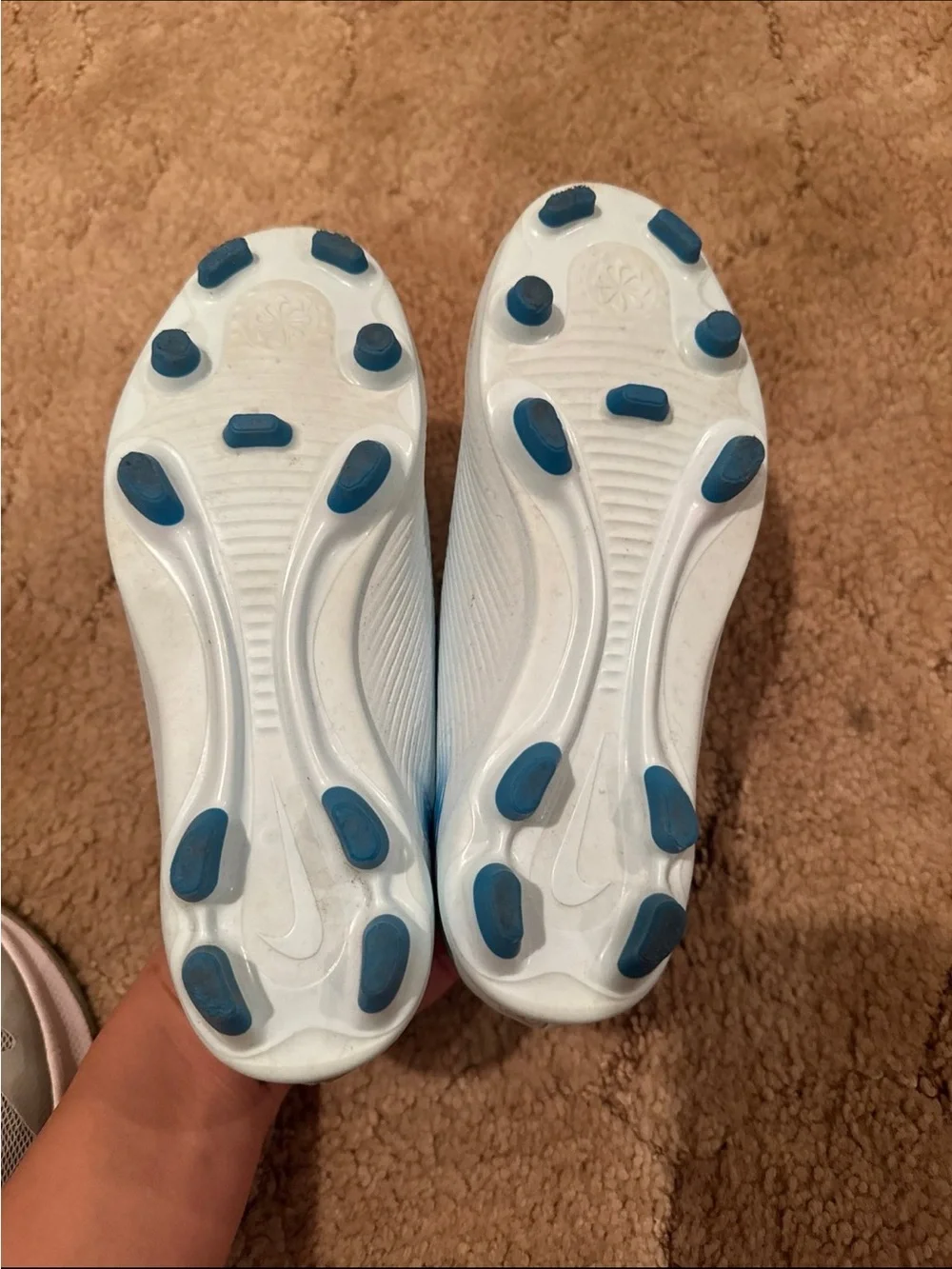 Nike Kids White and Blue Cleats